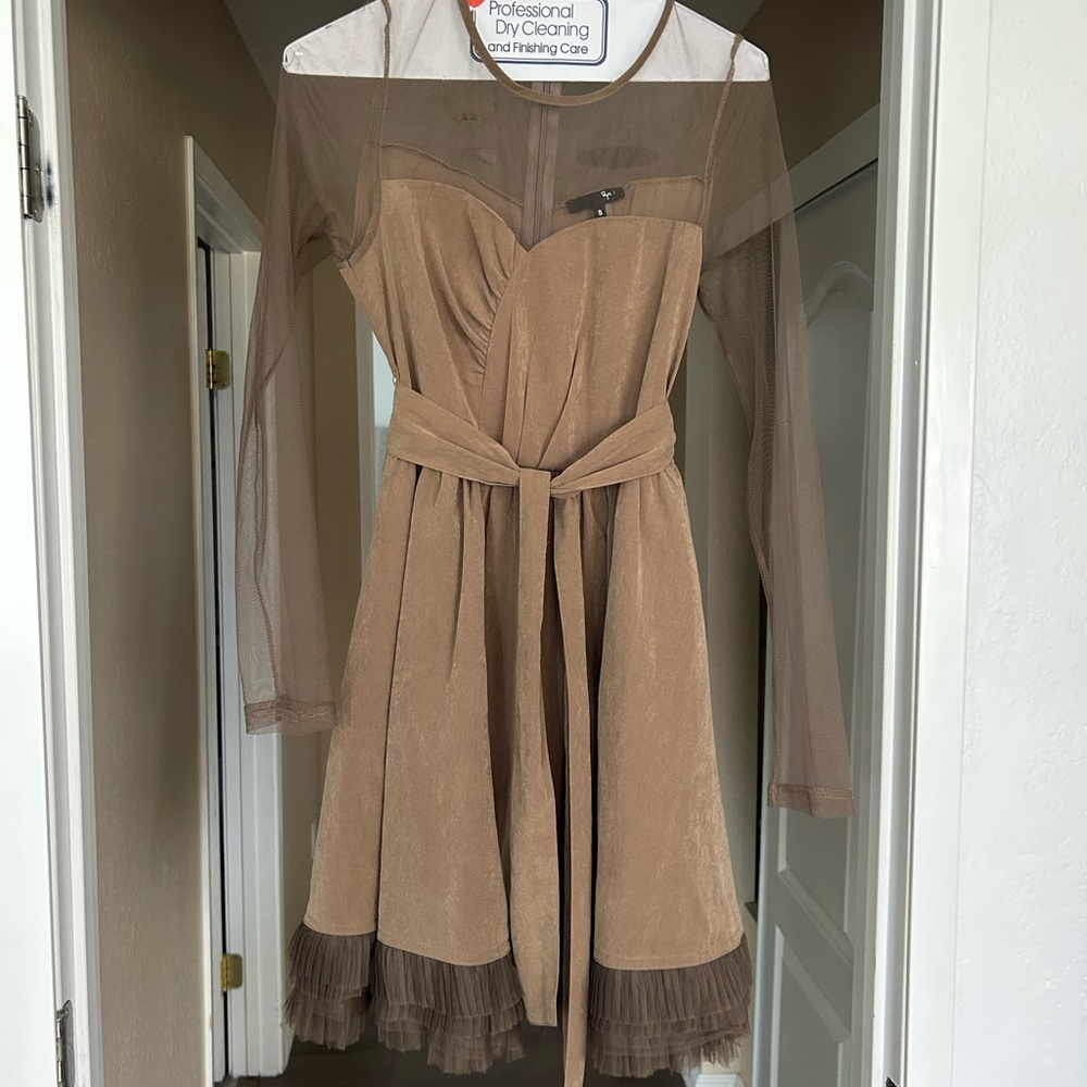 Elegant Brown Dress with Sheer Details by Designer Rye